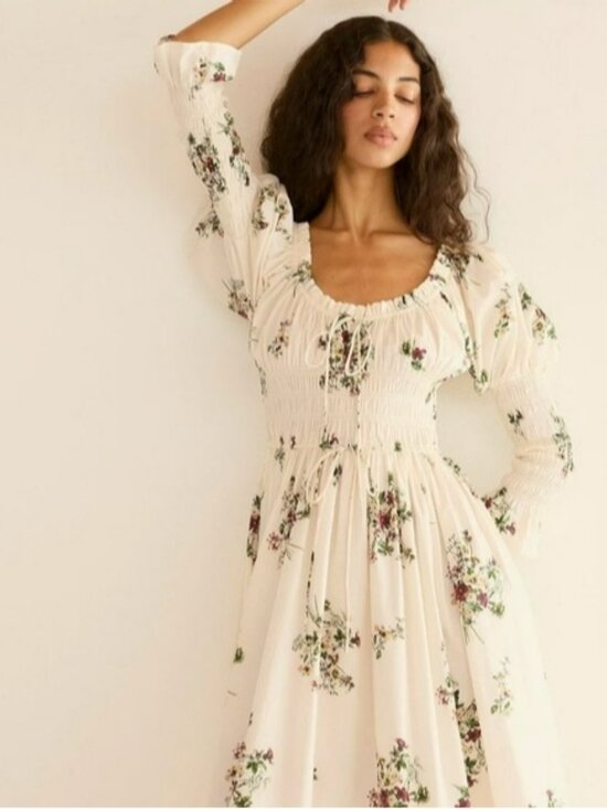 DOEN Kaira shirred floral-print organic cotton-poplin midi dress - Picture 2 of 14